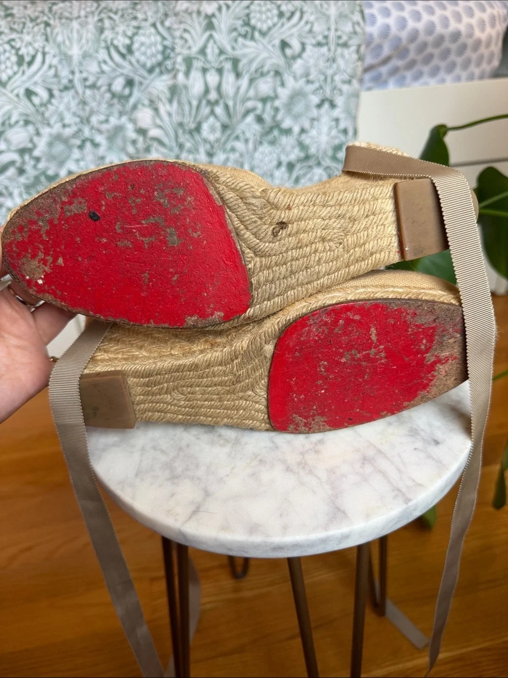 Christian Louboutin Natural Beige Canvas Espadrille Wedge Sandals